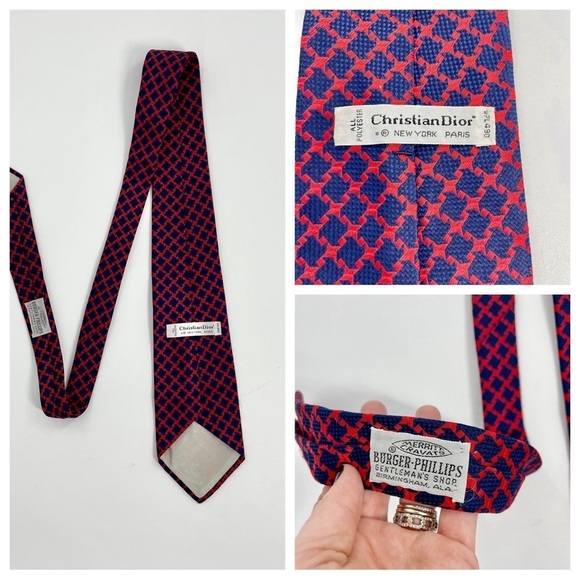 Vintage Christian Dior Navy Blue and Red Knit Power Old Money Quiet Luxury Tie - Picture 1 of 12